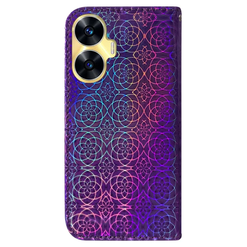For Realme C55 Flip Stand Phone Shell PU Leather Wallet Phone Case Dazzling Flower Pattern Cover - Purple