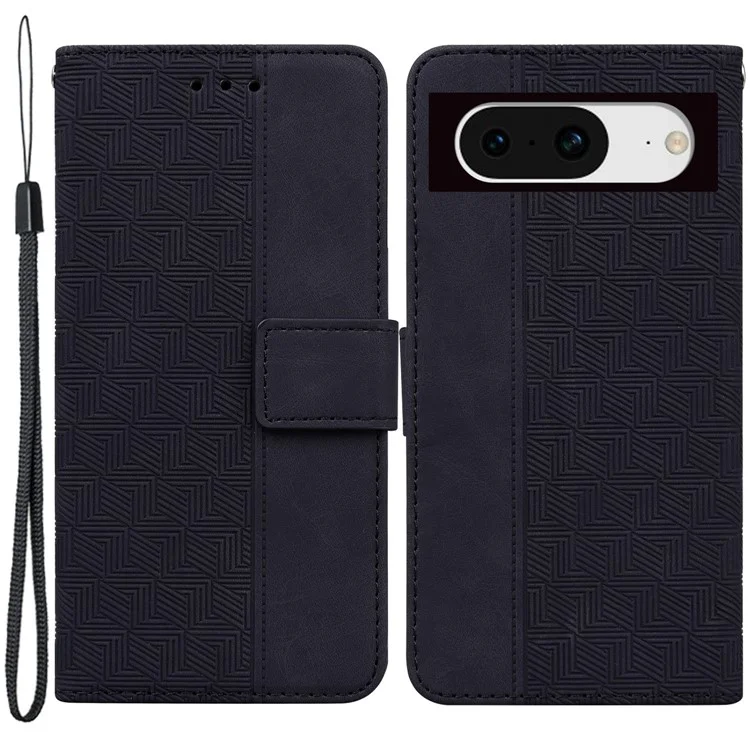 Per Google Pixel 8 PU Leather Wallet Geometry Pattern Imprinted Phone Case Stand Cover - Nero