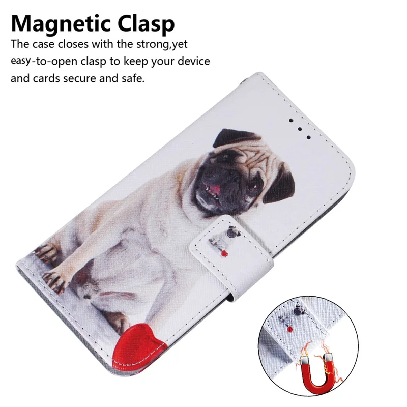 Anti-Drop Cover for Google Pixel 8 Pattern Printing Phone Case PU Leather Wallet Stand Shell - Pug