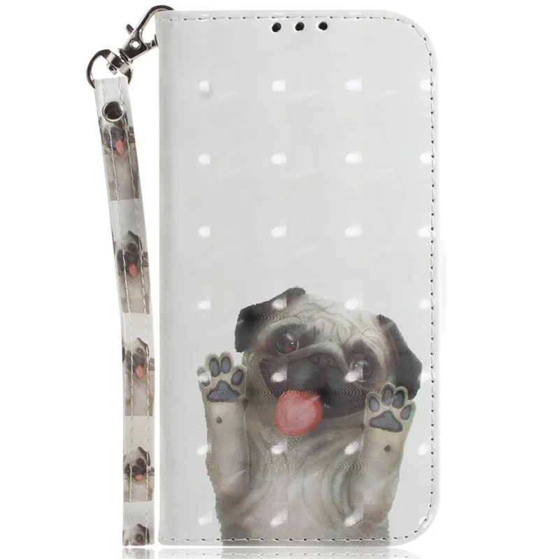 Pattern Printing Stand Case for Google Pixel 8 Anti-collision PU Leather Wallet Phone Cover with Strap - Pug