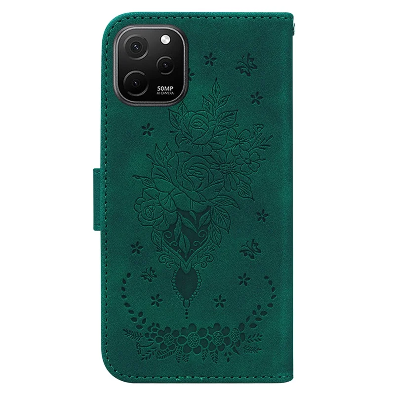 Pour Huawei nova Y61 4G / Enjoy 50z 4G Portefeuille Support Téléphone Étui Motif Rose Papillon Coque Téléphone en Cuir - Vert