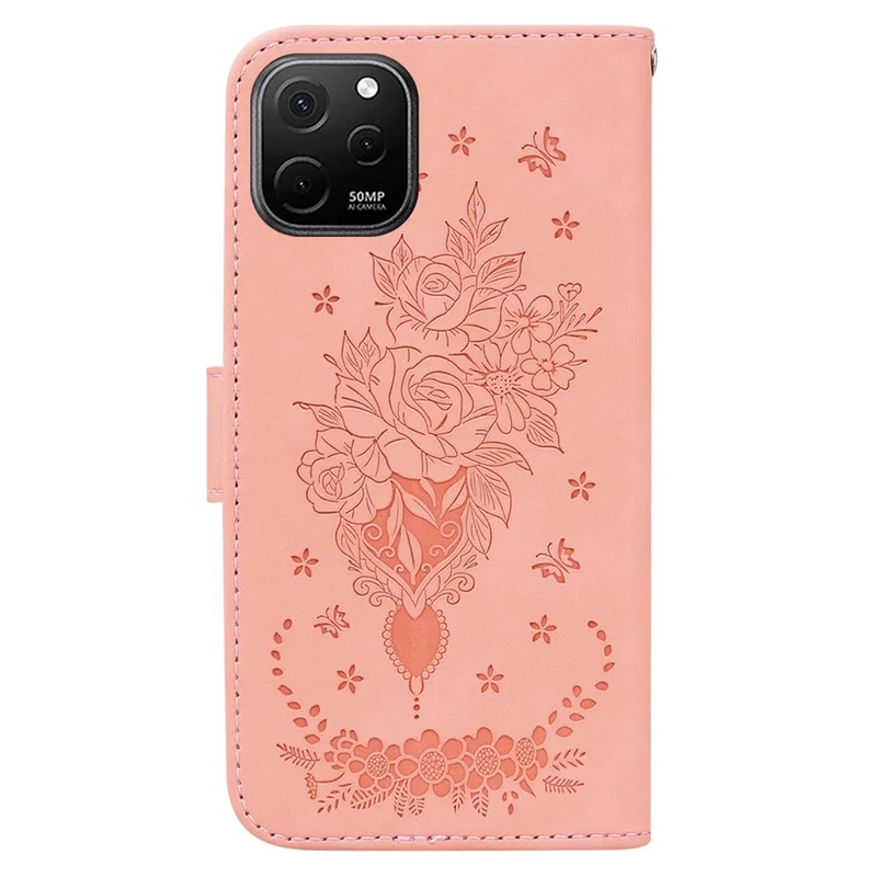 Для Huawei nova Y61 4G / Enjoy 50z 4G Бумажник для телефона Стойка Чехол Отпечатанный Розовый Бабочка Кожаный Чехол для телефона - Розовый