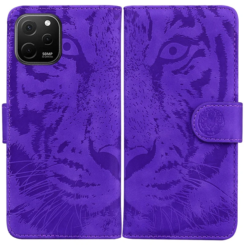 Portefeuille Stand Shell pour Huawei nova Y61 4G / Enjoy 50z 4G Housse de Téléphone Motif Tigre Imprimer Étui en Cuir PU - Violet