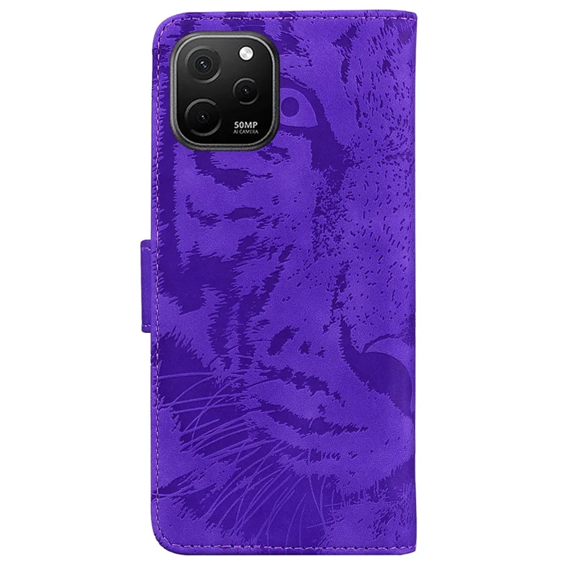 Portefeuille Stand Shell pour Huawei nova Y61 4G / Enjoy 50z 4G Housse de Téléphone Motif Tigre Imprimer Étui en Cuir PU - Violet