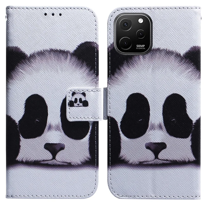 Étui en cuir PU avec impression de motif pour Huawei nova Y61 4G / Enjoy 50z 4G - Panda