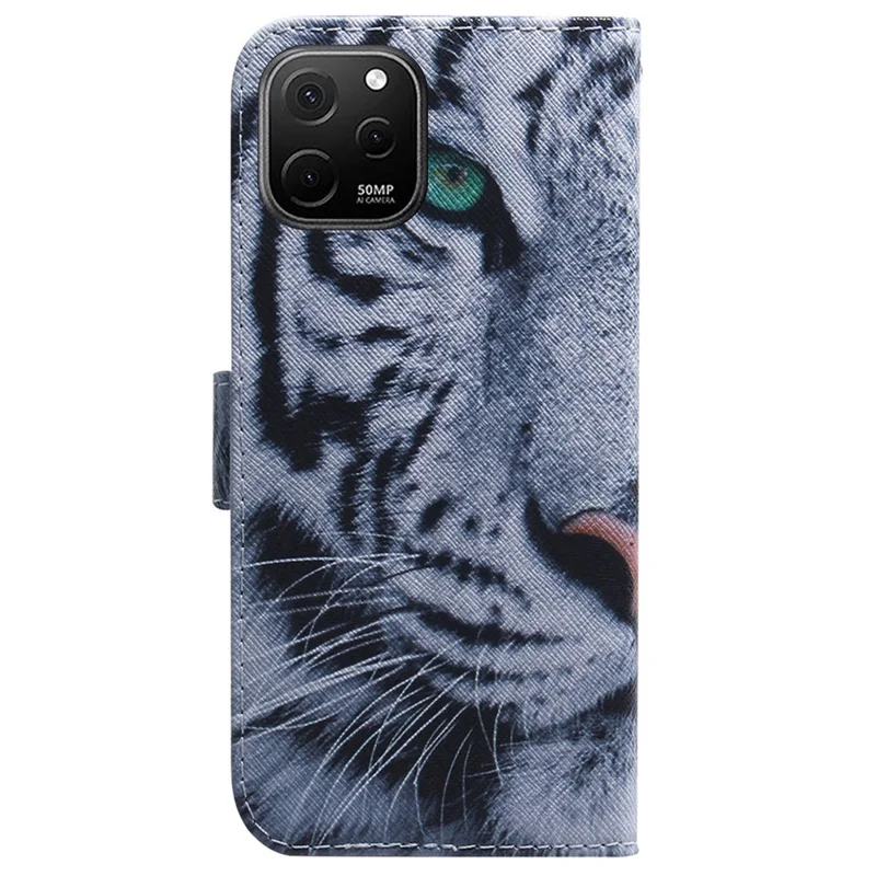 Anti-Drop-Hülle für Huawei nova Y61 4G / Enjoy 50z 4G PU-Leder-Muster-Druckgehäuse Brieftasche Ständer Shell - Tigerkopf