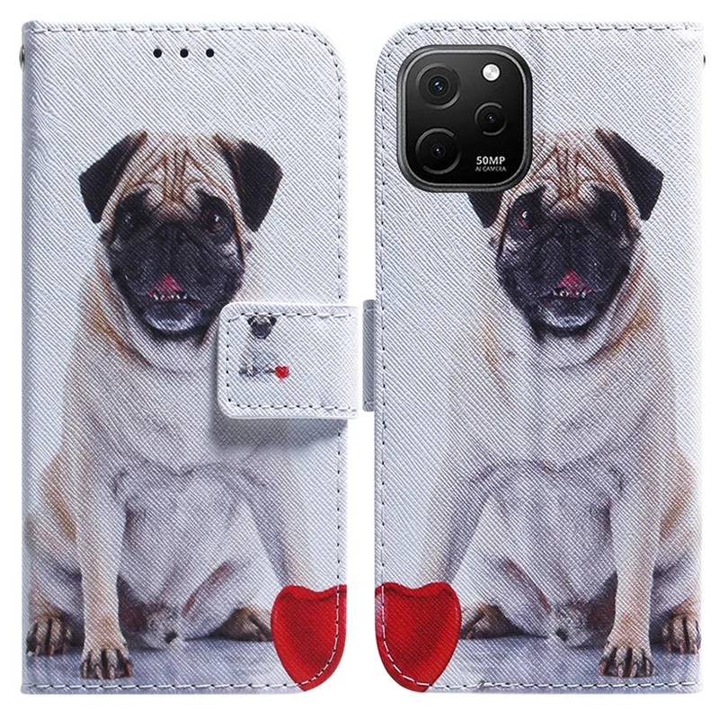 Anti-Drop Cover for Huawei nova Y61 4G / Enjoy 50z 4G PU Leather Pattern Printing Phone Case Wallet Stand Shell - Pug