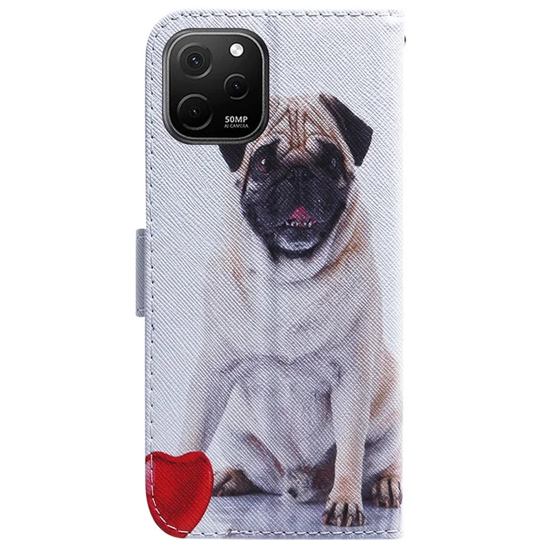 Anti-Drop Cover for Huawei nova Y61 4G / Enjoy 50z 4G PU Leather Pattern Printing Phone Case Wallet Stand Shell - Pug