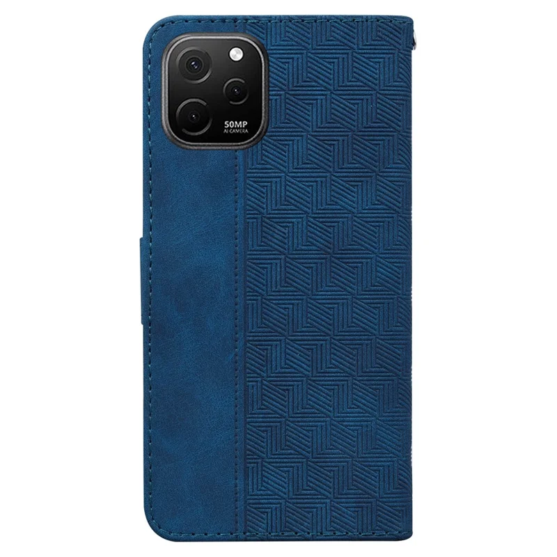 Phone Leather Shell for Huawei nova Y61 4G / Enjoy 50z 4G Wallet Case Geometry Pattern Imprinted Stand Cover - Blue