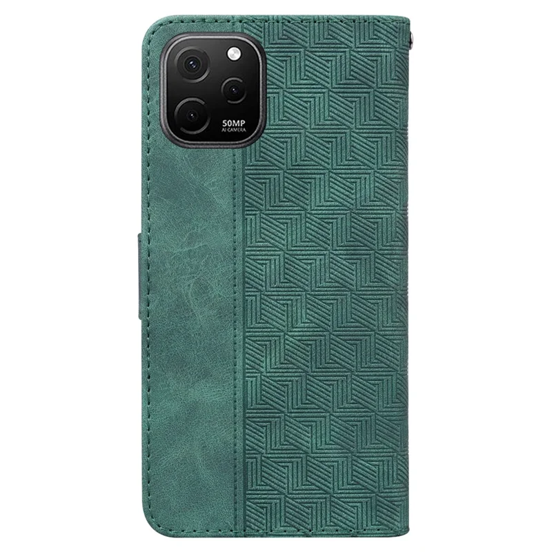 Telefon-Lederschale für Huawei nova Y61 4G / Enjoy 50z 4G Wallet Case Geometriemuster geprägt Ständer-Abdeckung - Grün