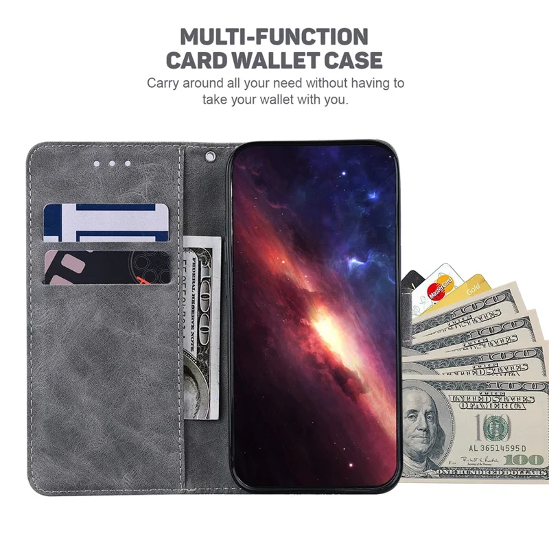 Phone Leather Shell for Huawei nova Y61 4G / Enjoy 50z 4G Wallet Case Geometry Pattern Imprinted Stand Cover - Grey