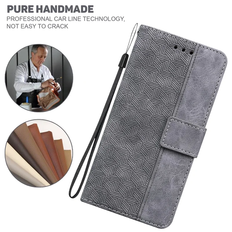 Phone Leather Shell for Huawei nova Y61 4G / Enjoy 50z 4G Wallet Case Geometry Pattern Imprinted Stand Cover - Grey