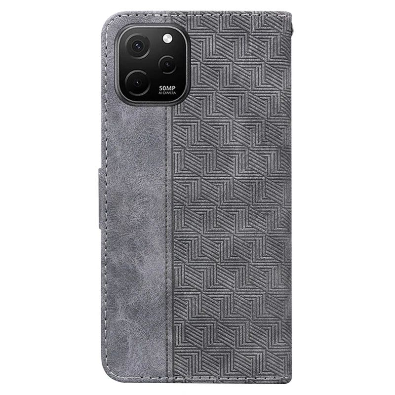 Phone Leather Shell for Huawei nova Y61 4G / Enjoy 50z 4G Wallet Case Geometry Pattern Imprinted Stand Cover - Grey