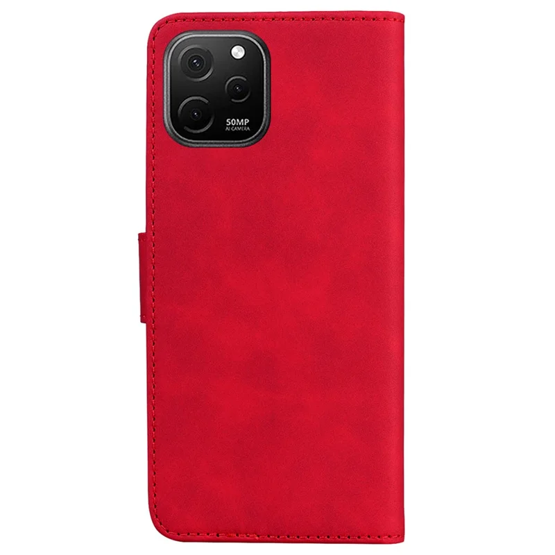 PU Leather Shell for Huawei nova Y61 4G / Enjoy 50z 4G Solid Color Phone Case Wallet Stand Cell Phone Cover - Red