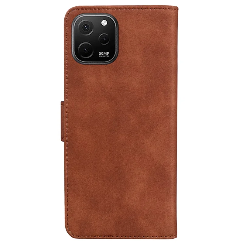Funda de cuero sintético PU para Huawei nova Y61 4G / Enjoy 50z 4G, funda de teléfono con soporte tipo cartera y color sólido - Marrón