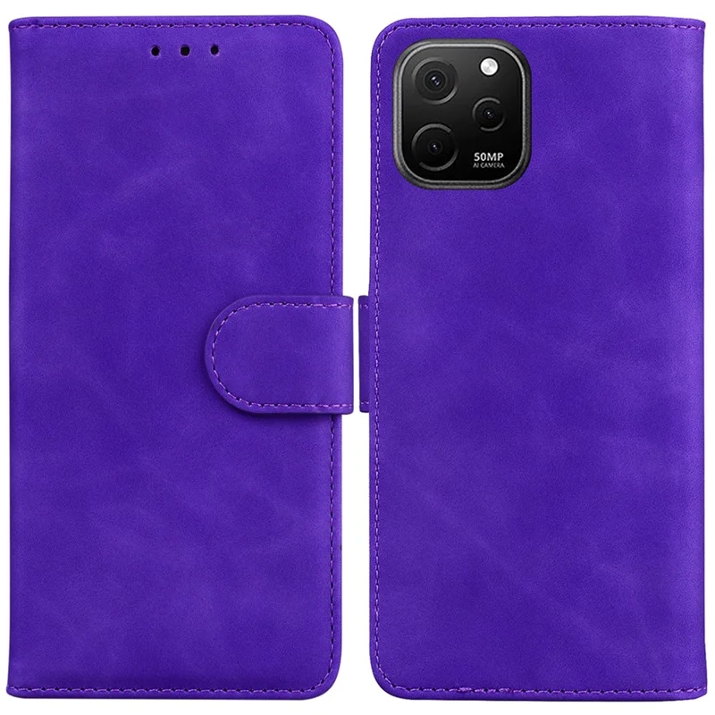 PU Leather Shell for Huawei nova Y61 4G / Enjoy 50z 4G Solid Color Phone Case Wallet Stand Cell Phone Cover - Purple