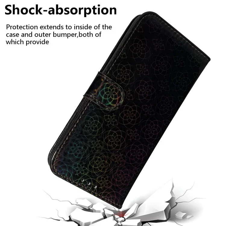 For Huawei nova Y61 4G / Enjoy 50z 4G Dazzling Flower Pattern Stand Phone Case PU Leather Phone Wallet Cover - Black