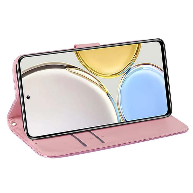 Pour Huawei nova Y61 4G / Enjoy 50z 4G Étui de téléphone à motif floral scintillant avec support - Rose