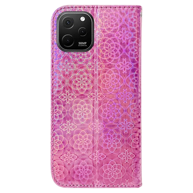 Für Huawei Nova Y61 4g / Genießen Sie 50z 4G Blumenmuster Ständer Phone Hülle PU Leder Telefon Brieftaschenabdeckung - Rosa