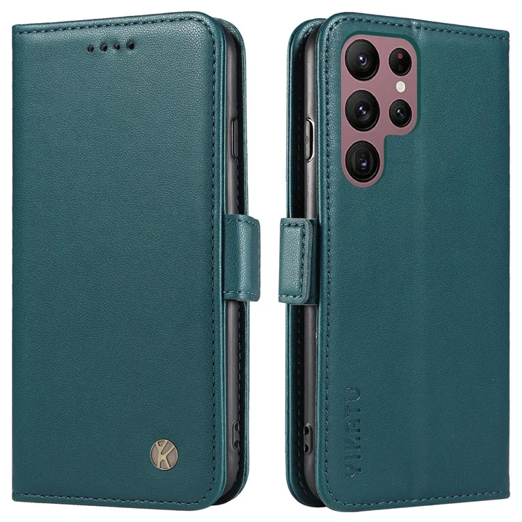 YIKATU YK-003 PU Leather Phone Shell for Samsung Galaxy S22 Ultra 5G Wallet Phone Case Stand Magnetic Cover - Green