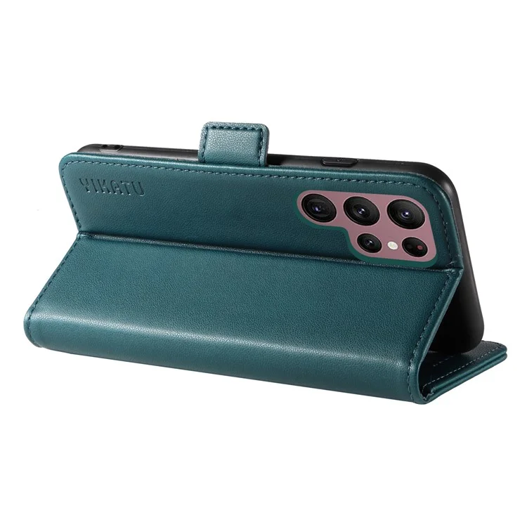 YIKATU YK-003 PU Leather Phone Shell for Samsung Galaxy S22 Ultra 5G Wallet Phone Case Stand Magnetic Cover - Green