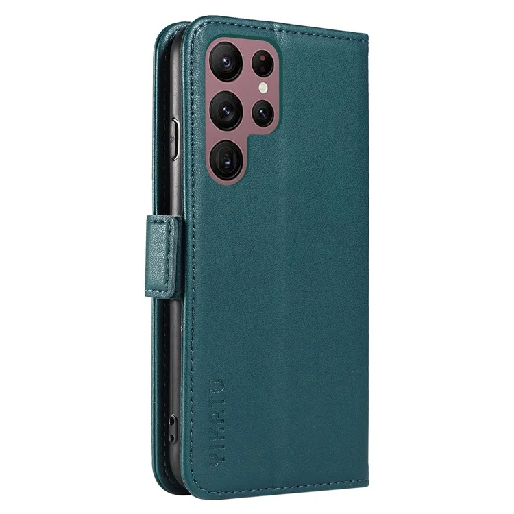 YIKATU YK-003 PU Leather Phone Shell for Samsung Galaxy S22 Ultra 5G Wallet Phone Case Stand Magnetic Cover - Green