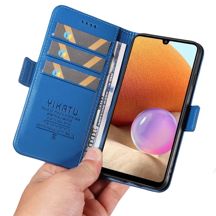 YIKATU YK-003 Stand Shell für Samsung Galaxy A32 5G / M32 5G Magnetisches Telefon-Geldbörsen-Lederetui Sturzsicherer Deckel - Himmelblau