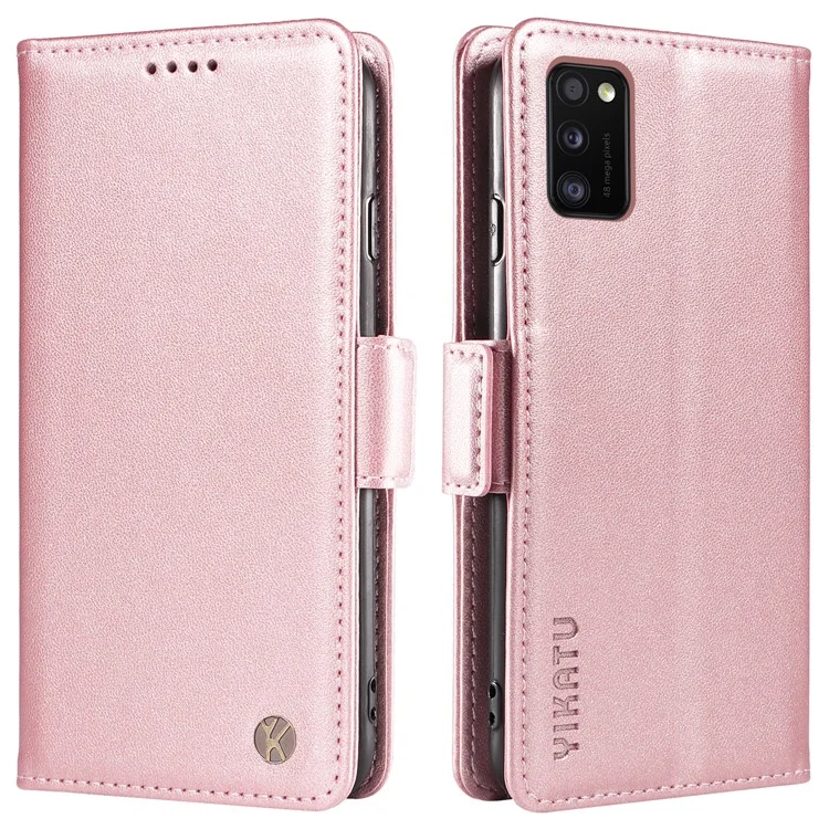 Casca de Telefone de Couro Yikatu YK-003 Para Samsung Galaxy A41 (versão Global) Caixa da Carteira Tampa Anti-queda Magnética - Rosa Ouro