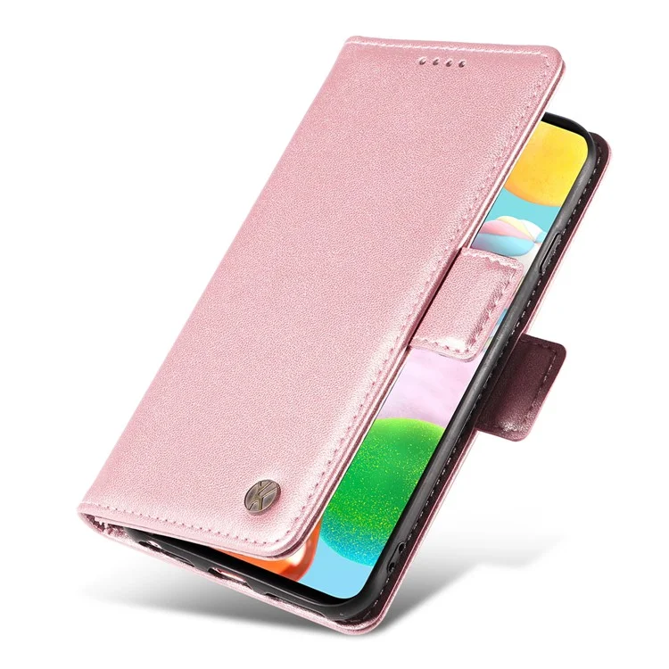 Casca de Telefone de Couro Yikatu YK-003 Para Samsung Galaxy A41 (versão Global) Caixa da Carteira Tampa Anti-queda Magnética - Rosa Ouro