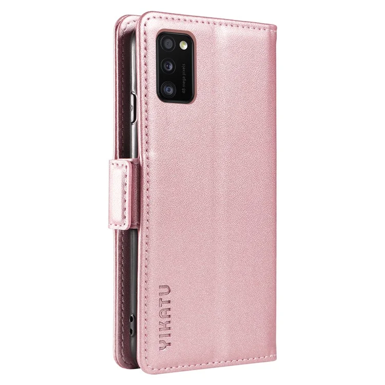 Yikatu YK-003 Cáscara de Teléfono de Cuero Para Samsung Galaxy A41 (versión Global) Case de Billetera Magnetic Anti-caza - Oro Rosa