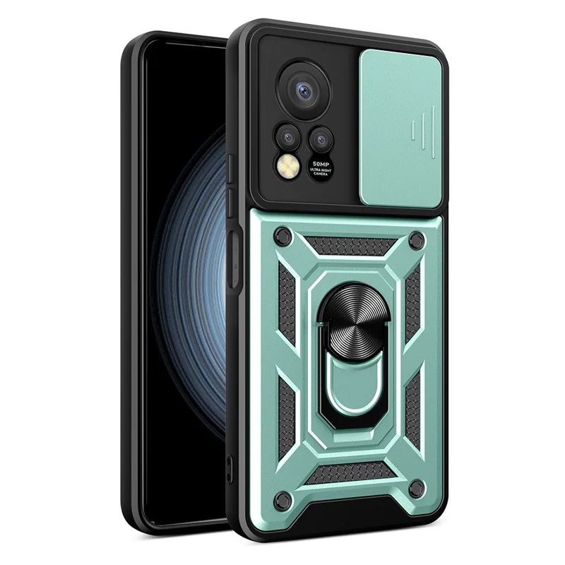 Pour Infinix Hot 11s Étui de téléphone PC+TPU avec protection de l'objectif de la caméra Kickstand Cover - Vert