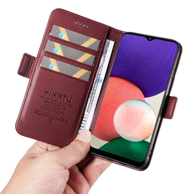 Yikatu YK-003 Per Samsung Galaxy A22 4G (versione Ue) / M22 / M32 (versione Globale) 4G PU Peture Per Copertura Della Coperchi - Vino Rosso