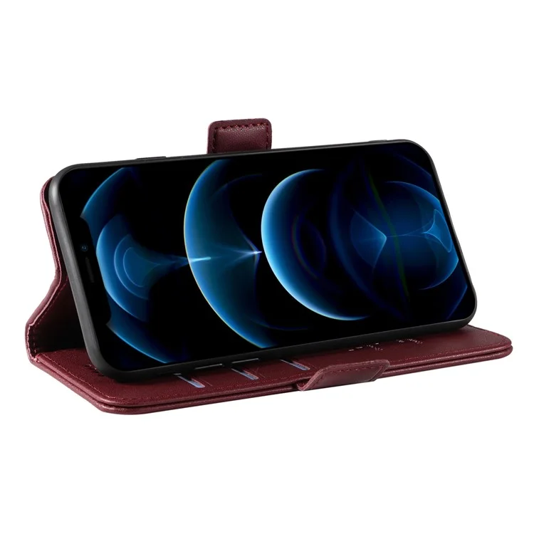 YIKATU YK-003 Phone Shell for iPhone 12 Pro Max 6.7 inch Wallet Phone Case Leather Flip Cover - Wine Red