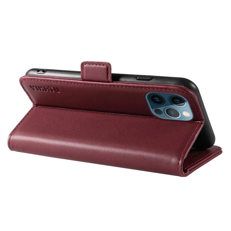 YIKATU YK-003 Phone Shell for iPhone 12 Pro Max 6.7 inch Wallet Phone Case Leather Flip Cover - Wine Red