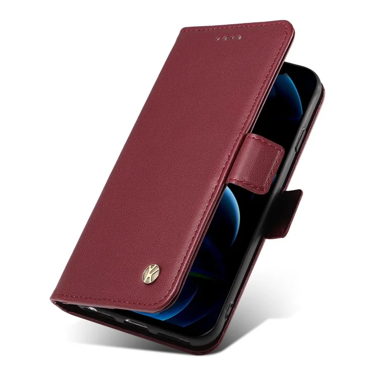 YIKATU YK-003 Phone Shell for iPhone 12 Pro Max 6.7 inch Wallet Phone Case Leather Flip Cover - Wine Red