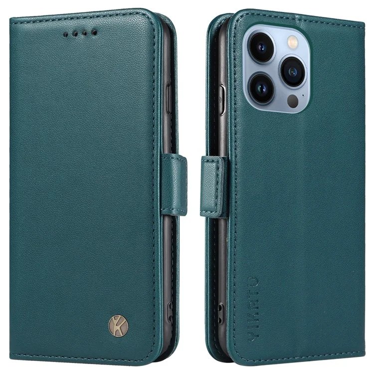 YIKATU YK-003 Capa de Cobertura Anti-arranhão para iPhone 13 Pro Max 6.7 polegadas, Caso de Carteira de Telefone de Couro PU com Suporte - Verde