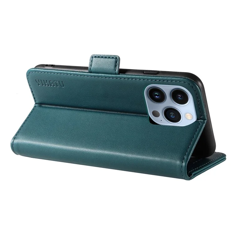 YIKATU YK-003 Capa de Cobertura Anti-arranhão para iPhone 13 Pro Max 6.7 polegadas, Caso de Carteira de Telefone de Couro PU com Suporte - Verde