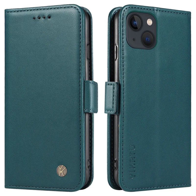 YIKATU YK-003 For iPhone 13 6.1 inch Magnetic Folio Flip Wallet Cover PU Leather Stand Phone Case - Green