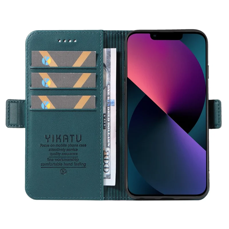 YIKATU YK-003 For iPhone 13 6.1 inch Magnetic Folio Flip Wallet Cover PU Leather Stand Phone Case - Green