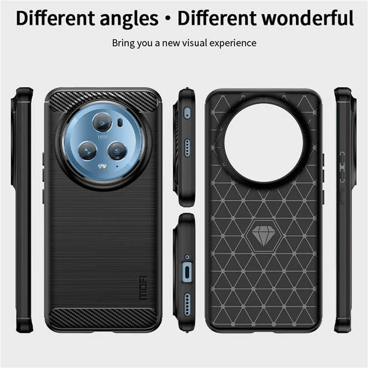 MOFI JK TPU Series-1 Pour Honor Magic5 Pro Antichoc Carbone Fibre Souple TPU Étui de Téléphone Brossé Couverture - Noir