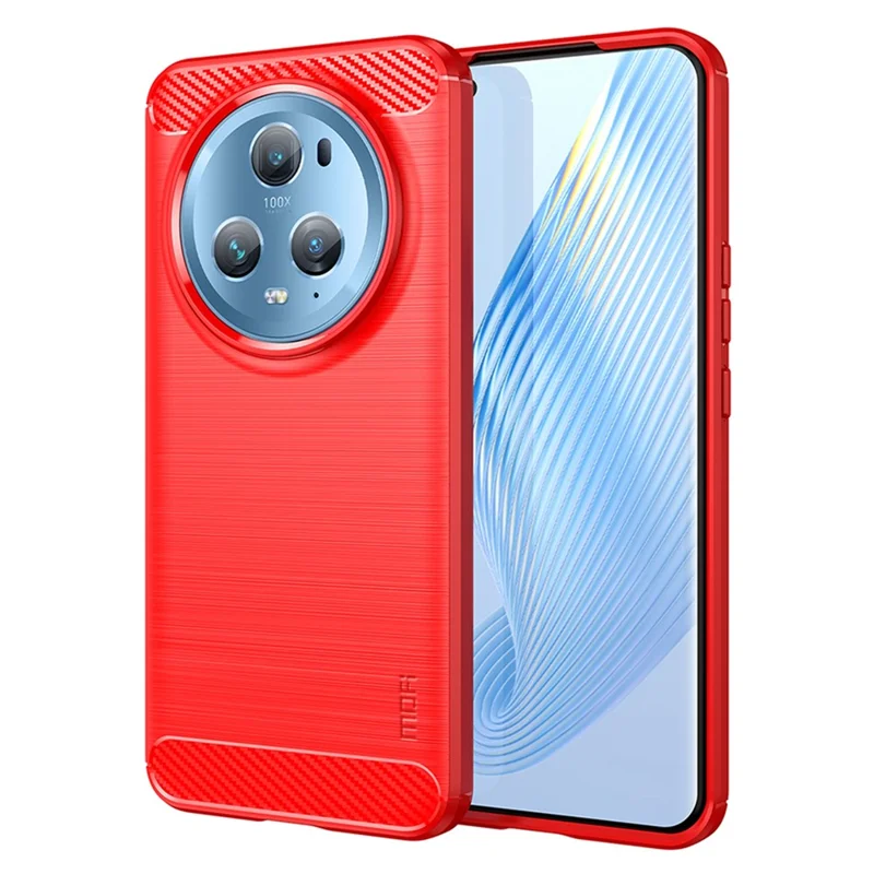 MOFI JK TPU Series-1 For Honor Magic5 Pro Drop-proof Carbon Fiber Soft TPU Phone Case Brushed Cover - Red