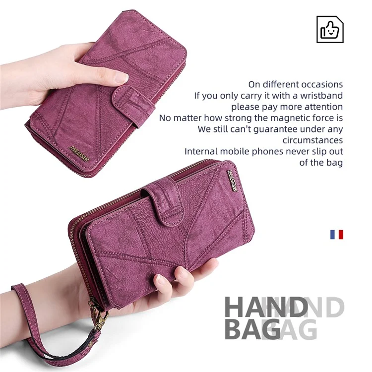 MEGSHI 004 Series Wallet Case for Samsung Galaxy A52 4G / 5G / A52s 5G , PU Leather Zipper Detachable Stand Phone Cover - Wine Red