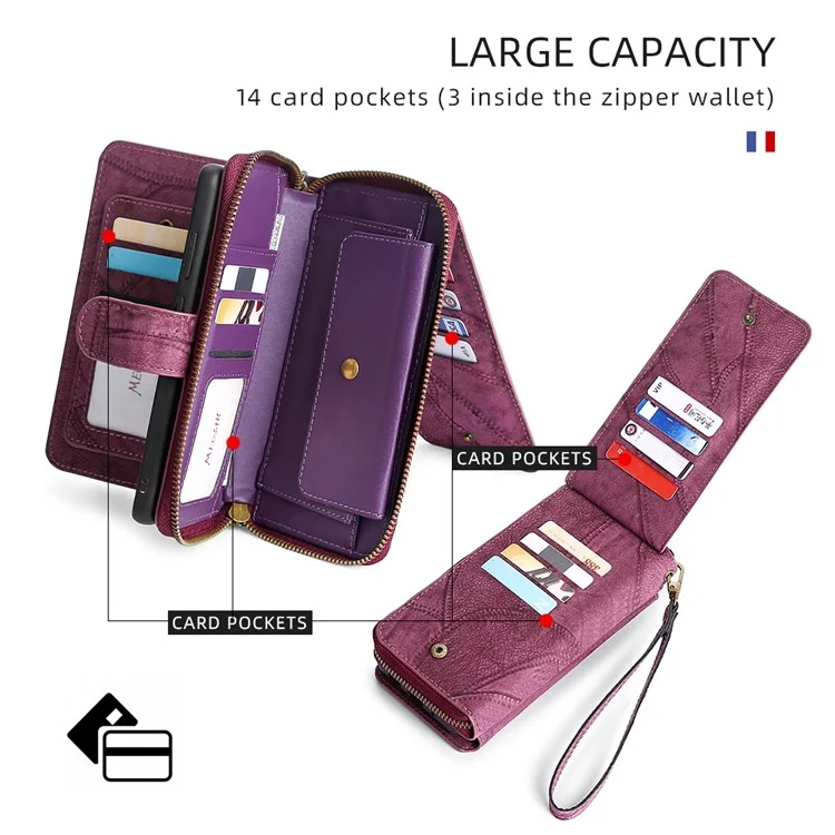 MEGSHI 004 Series Wallet Case for Samsung Galaxy A52 4G / 5G / A52s 5G , PU Leather Zipper Detachable Stand Phone Cover - Wine Red