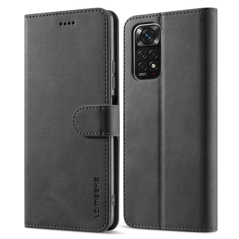 LC.IMEEKE para Xiaomi Redmi Note 12 Pro 4G / Note 11 Pro 4G (MediaTek) / Note 11 Pro 5G (Qualcomm) Funda de teléfono de cuero con textura de ternera, soporte y cartera - Negro