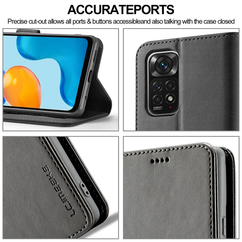 LC.IMEEKE para Xiaomi Redmi Note 12 Pro 4G / Note 11 Pro 4G (MediaTek) / Note 11 Pro 5G (Qualcomm) Funda de teléfono de cuero con textura de ternera, soporte y cartera - Negro