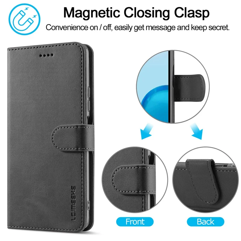 LC.IMEEKE para Xiaomi Redmi Note 12 Pro 4G / Note 11 Pro 4G (MediaTek) / Note 11 Pro 5G (Qualcomm) Funda de teléfono de cuero con textura de ternera, soporte y cartera - Negro
