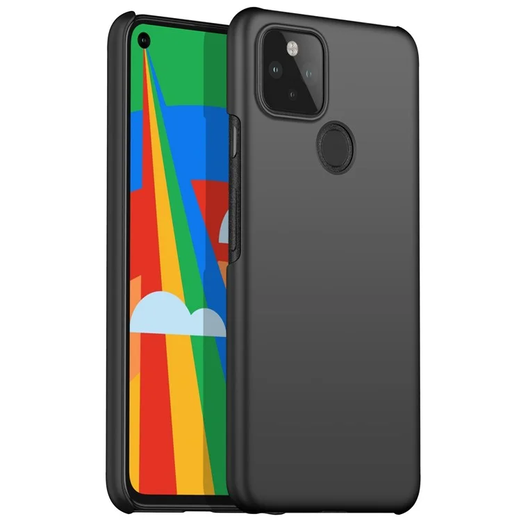 For Google Pixel 5a 5G Solid Color Phone Case Hard PC Anti-fingerprint Protective Back Cover - Black