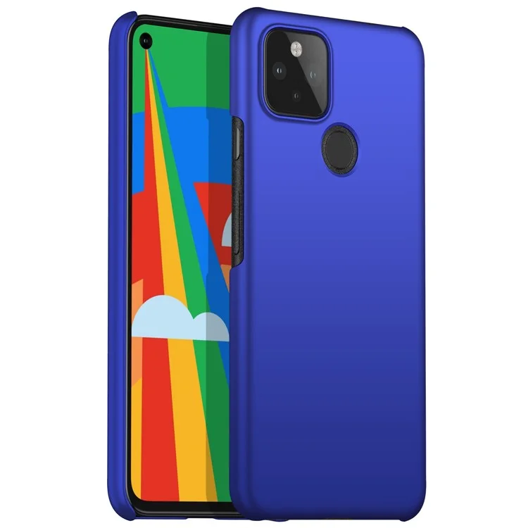 For Google Pixel 5a 5G Solid Color Phone Case Hard PC Anti-fingerprint Protective Back Cover - Blue