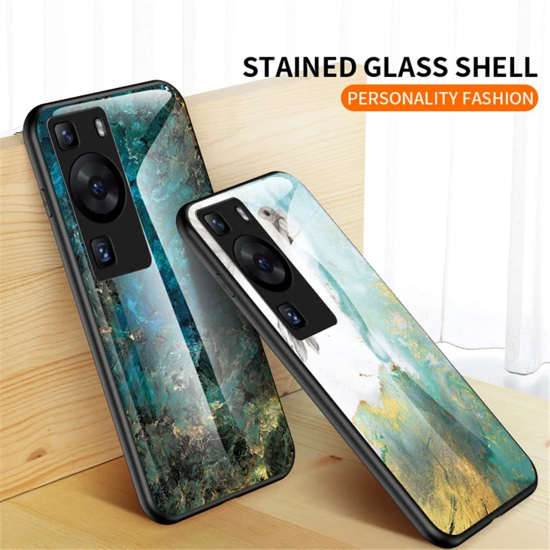 Coque pour Huawei P60 / P60 Pro avec motif marbre, verre trempé + PC + TPU, étui anti-chute - Marbre émeraude