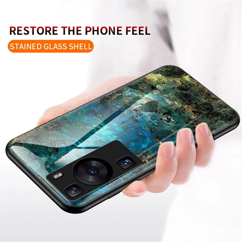 Coque pour Huawei P60 / P60 Pro avec motif marbre, verre trempé + PC + TPU, étui anti-chute - Marbre émeraude